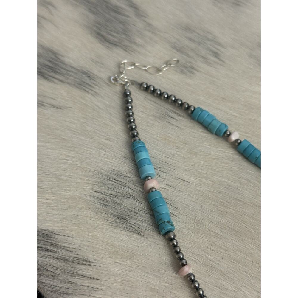 Sterling Silver Navajo Pearl Turquoise HEISHI Conch Nuggets Necklace 16.5-18.5” - Picture 7 of 12
